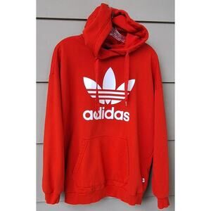 Adidas Originals Men's Coral Red Hoodie Sweatshirt Kangaroo Pockets Size M